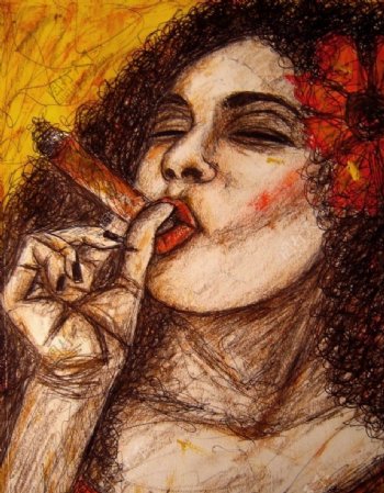 抽雪茄的女人图片