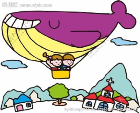 卡通热气球图片