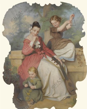 母亲与两个孩子图片