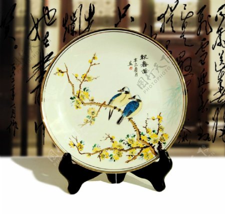 梅花鸟装饰盘图片