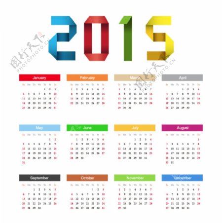 2015年新年快乐日历矢量量图片
