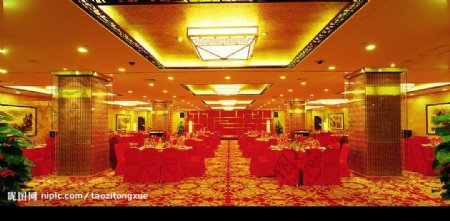 华天大酒店婚宴喜宴餐厅室内设计摄影图片