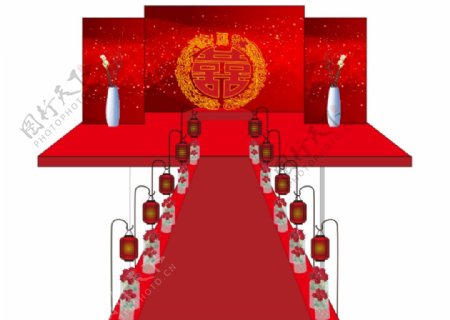 大红中式婚礼舞台图片