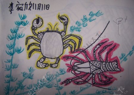 儿童画虾与蟹图片