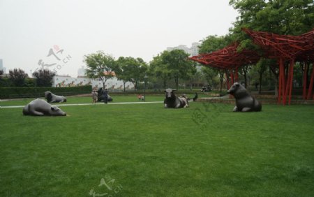 雕塑牛群图片