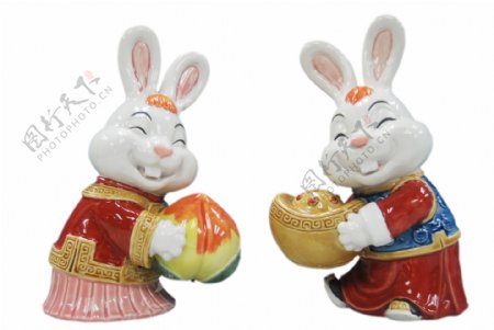 兔子瓷器福寿双全图片