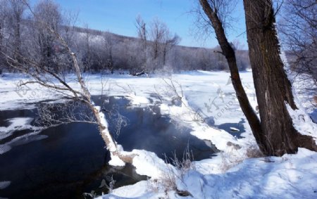 冬天冻河风景图片