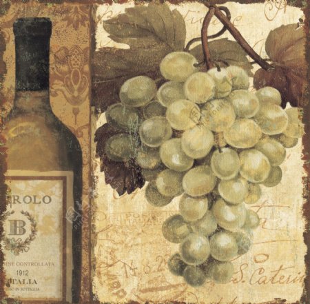 葡萄酒绘画图片