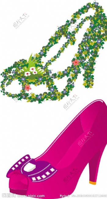 紫花绿叶鞋图片