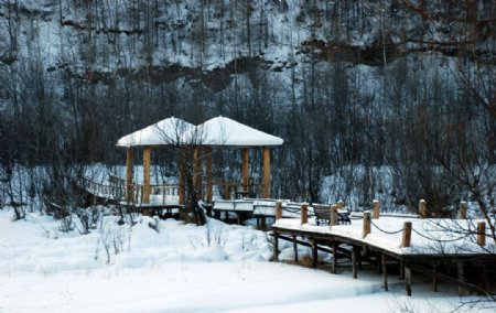 木屋度假村雪景图片