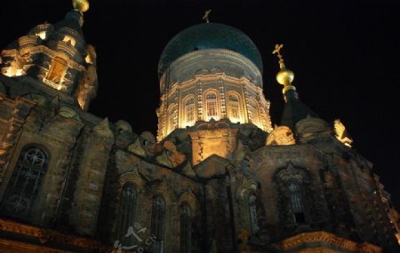 索菲亚教堂夜景图片