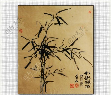 青石国画竹子图片