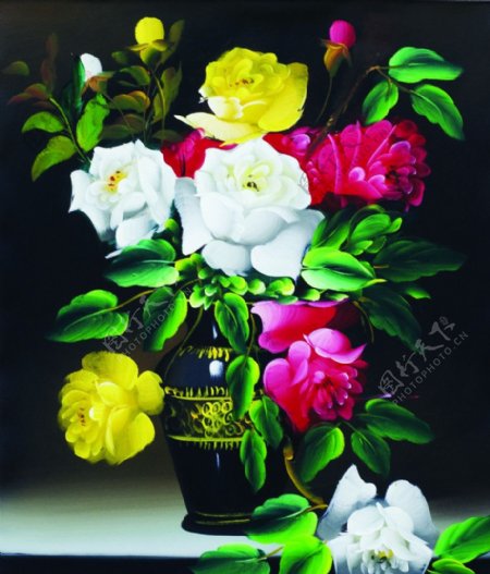 花卉盆景油画图片
