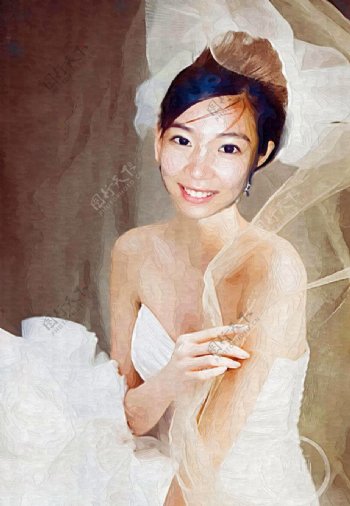 油画白色婚纱图片