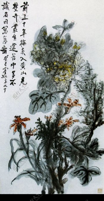 黄宾虹国画之设色花卉图片