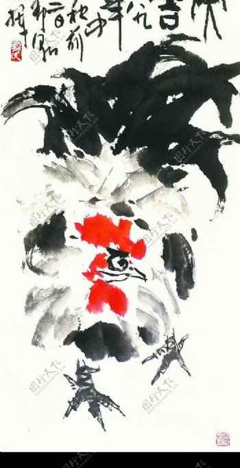 庞希泉现代国画雄鸡图片