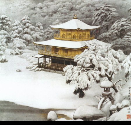 雪中金阁寺图片