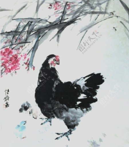 贾慎斋国画母子鸡图图片