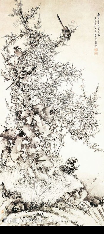 竹石梅鹊图图片