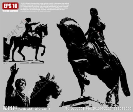 欧洲骑士雕塑矢量剪影图片