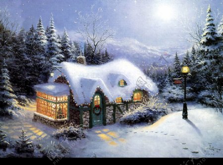 手绘圣诞雪景图片