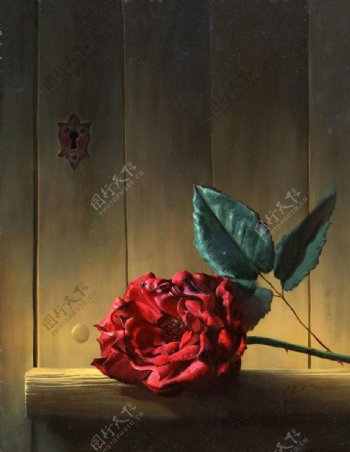 红色玫瑰油画图片