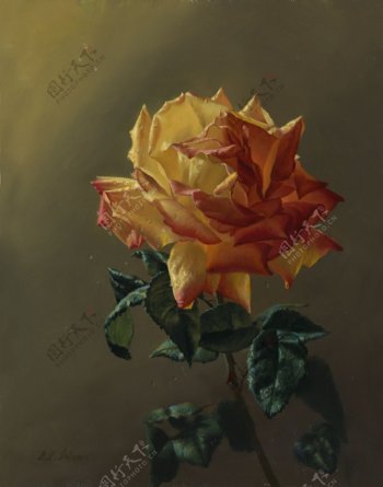 黄玫瑰油画图片