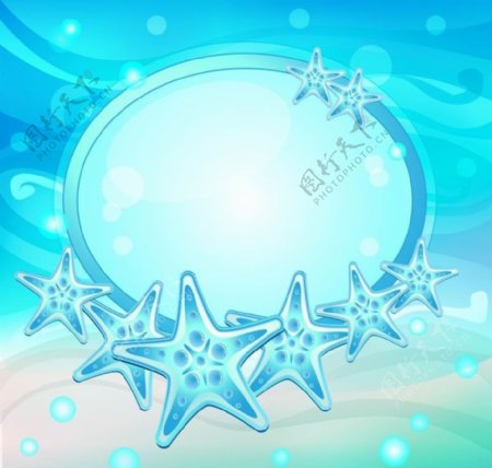 蓝色沙滩海星图片