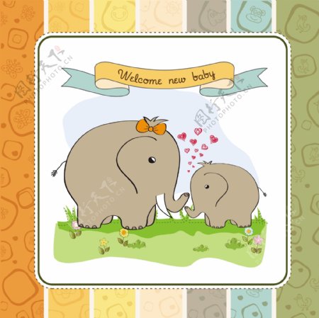 卡通大象小象宝宝贺卡图片