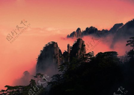 黄山夕阳图片
