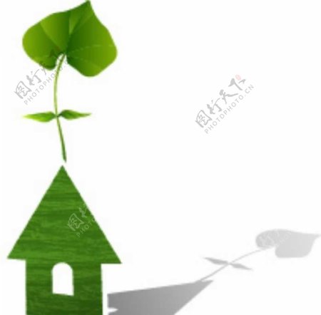 绿叶和绿房子背景图片