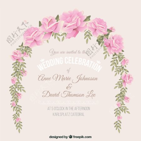 粉色玫瑰婚礼邀请海报图片