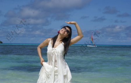 白静马尔代夫海边写真图片