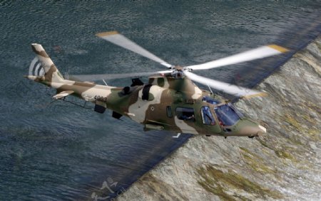 水坝上盘旋的直升机图片