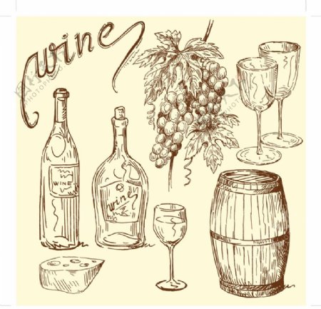 手绘风格葡萄酒海报矢量素材图片