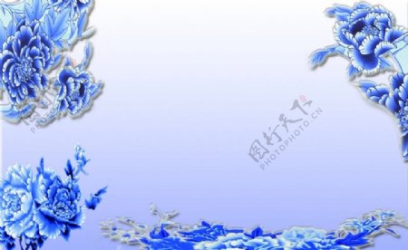 牡丹青花背景图片