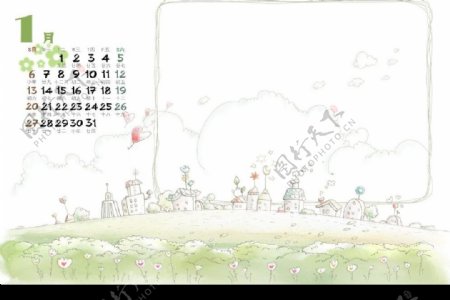 韩国08日历模板1月份图片