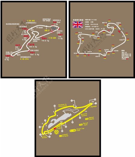 三套F1经典赛道图车贴图片