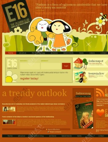橙色卡通网页模板图片