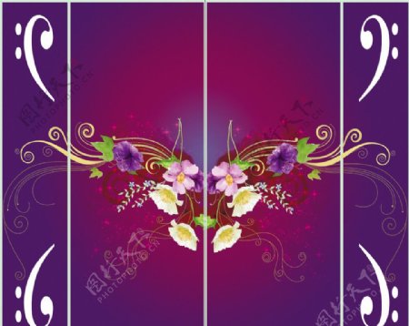 紫色花卉移门psd图案素材图片