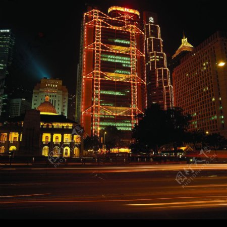 香港汇丰银行夜景图片