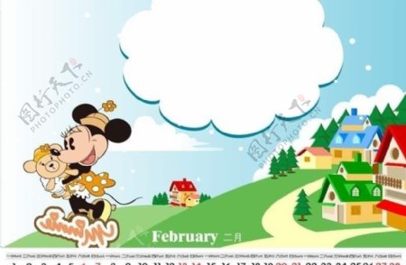 迪士尼儿童日历模板02月图片