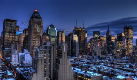 高清纽约曼哈顿雪景图片