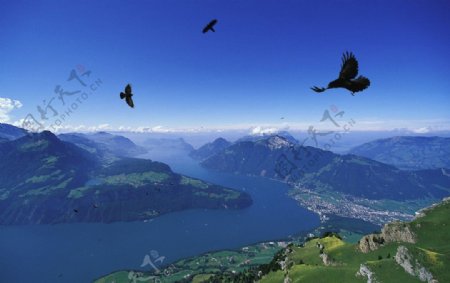 瑞士琉森湖畔俯瞰图片