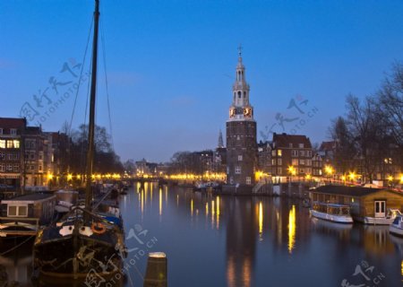 荷兰阿姆斯特丹大运河的黄昏图片
