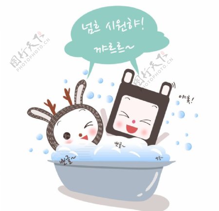 在浴缸泡澡的卡通兔子图片