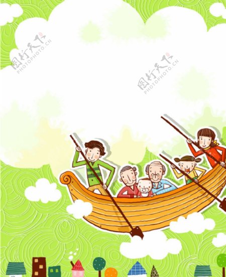 木船里的幸福家庭图片