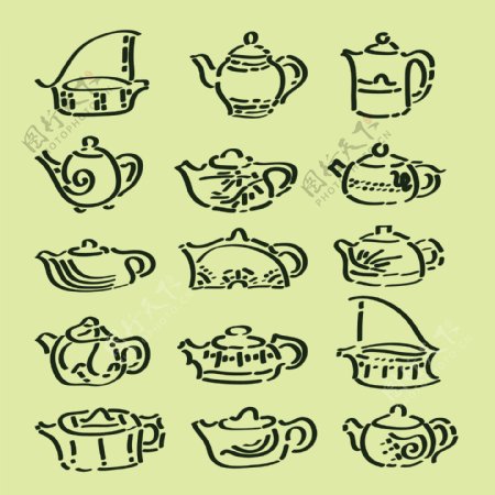 手绘线条茶具花纹图片