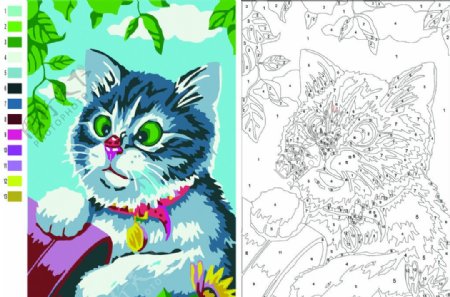 数字油画DIY油画图纸可爱动物猫图片