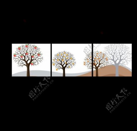 抽象树三联无框画图片